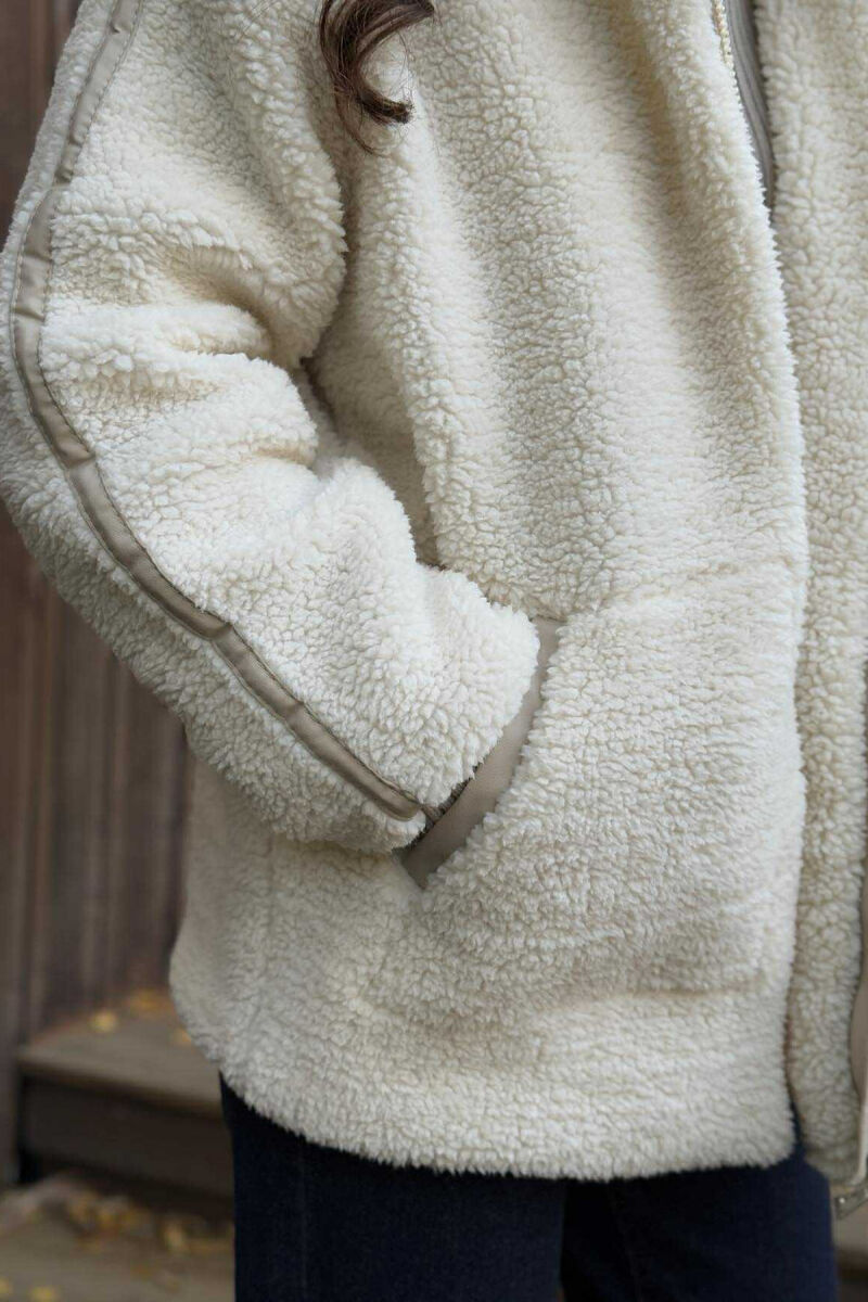 HIGH NECK SIMPLE FLUFFY WOMEN JACKET CREAM/KREM - 6