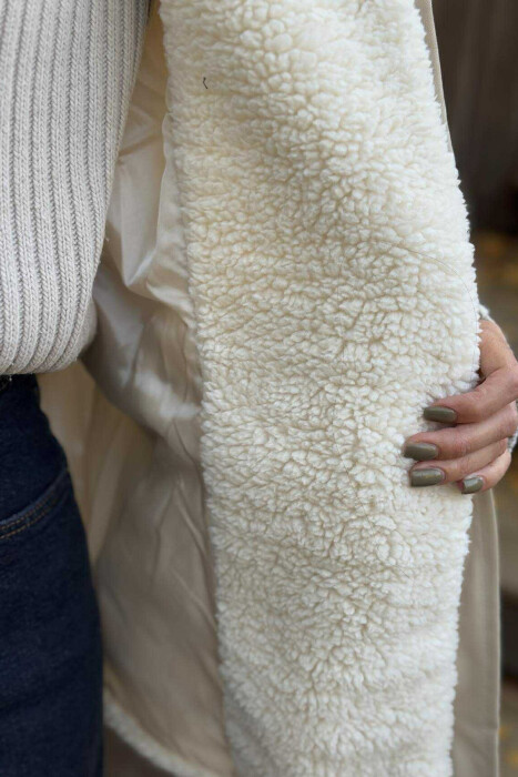 HIGH NECK SIMPLE FLUFFY WOMEN JACKET CREAM/KREM - 7