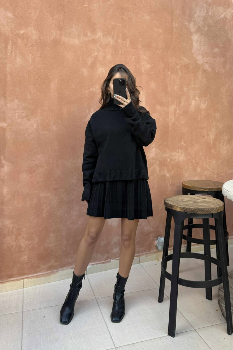 HIGH NECK SWEATER+SHORT SKIRT KNIT WOMAN SET BLACK/ E ZEZE - 1