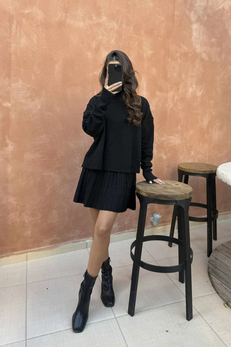 HIGH NECK SWEATER+SHORT SKIRT KNIT WOMAN SET BLACK/ E ZEZE - 5