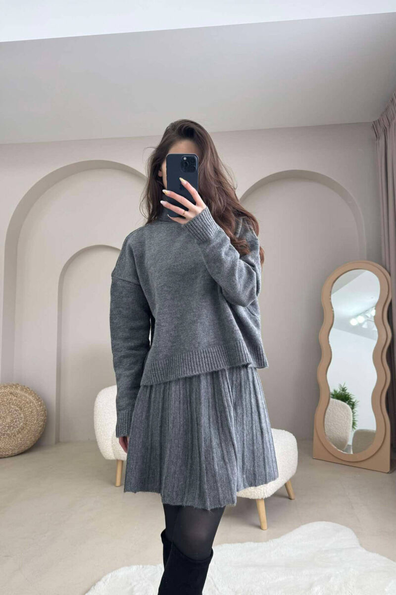 HIGH NECK SWEATER+SHORT SKIRT KNIT WOMAN SET GREY/GRI - 5