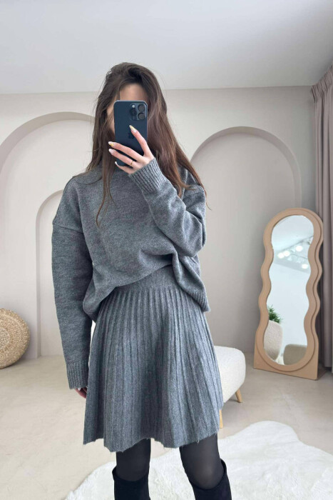 HIGH NECK SWEATER+SHORT SKIRT KNIT WOMAN SET GREY/GRI - 6