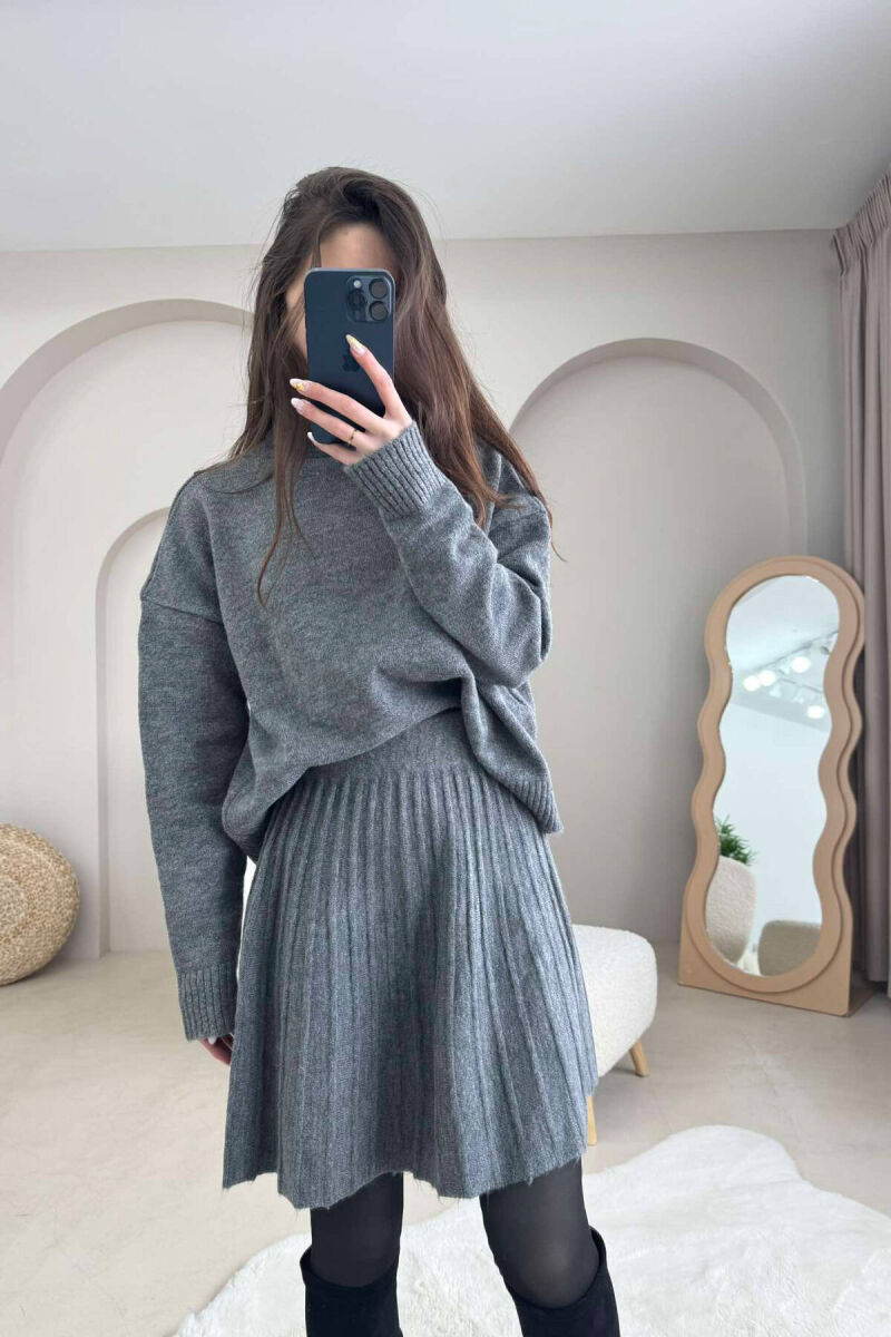 HIGH NECK SWEATER+SHORT SKIRT KNIT WOMAN SET GREY/GRI - 6