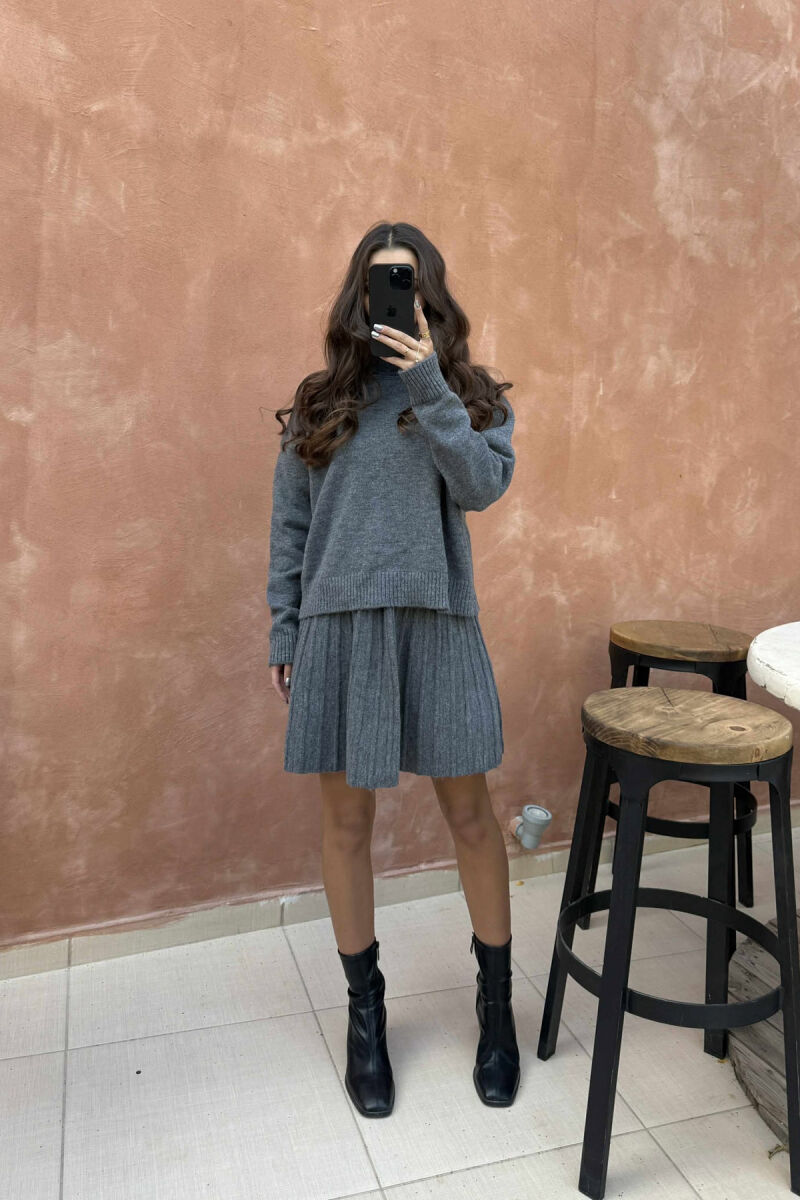 HIGH NECK SWEATER+SHORT SKIRT KNIT WOMAN SET GREY/GRI - 2
