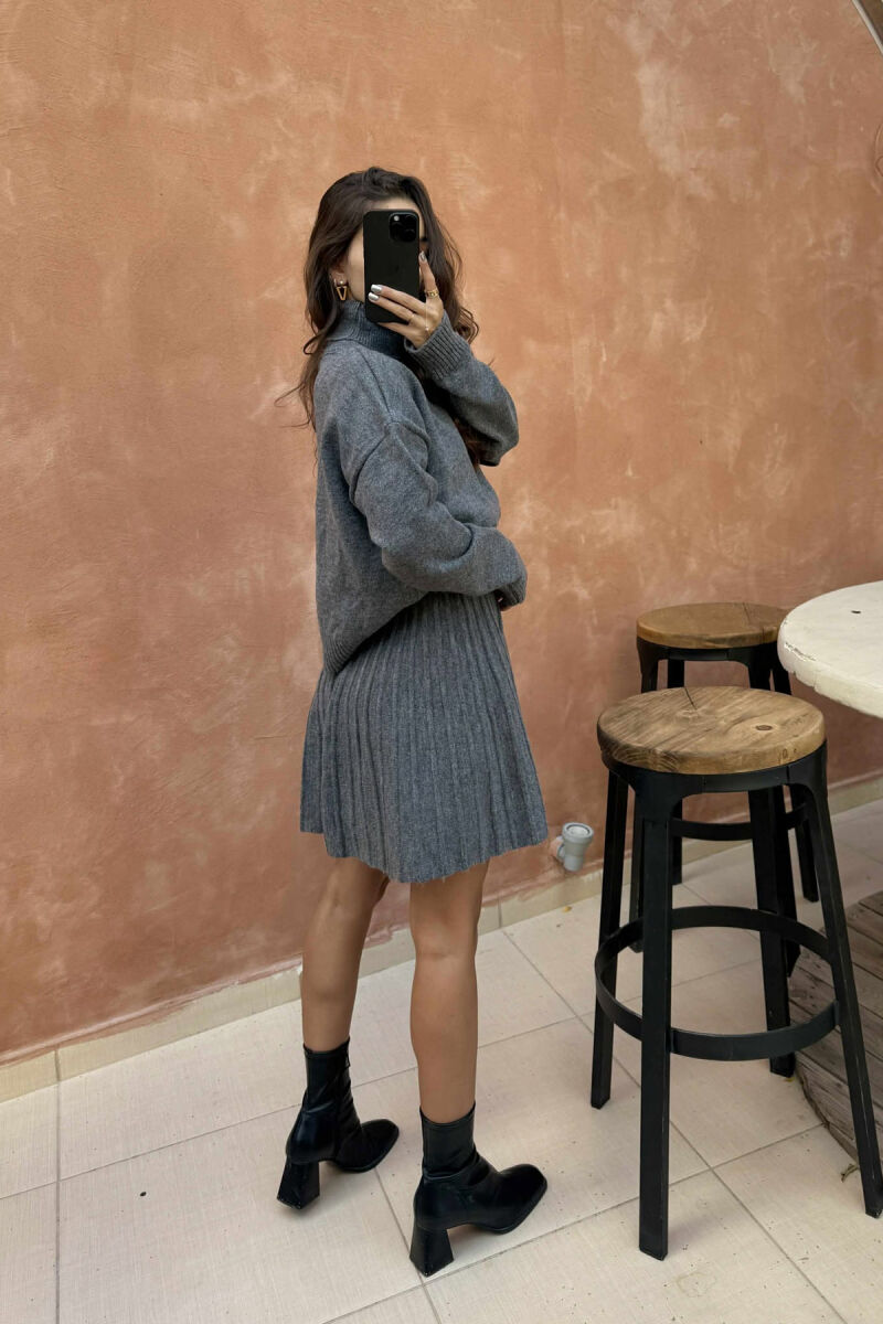 HIGH NECK SWEATER+SHORT SKIRT KNIT WOMAN SET GREY/GRI - 4