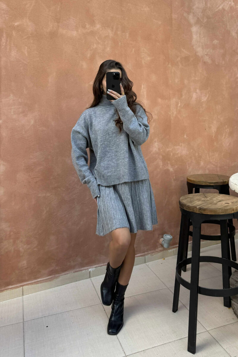 HIGH NECK SWEATER+SHORT SKIRT KNIT WOMAN SET LIGHT GREY/GZ - 3