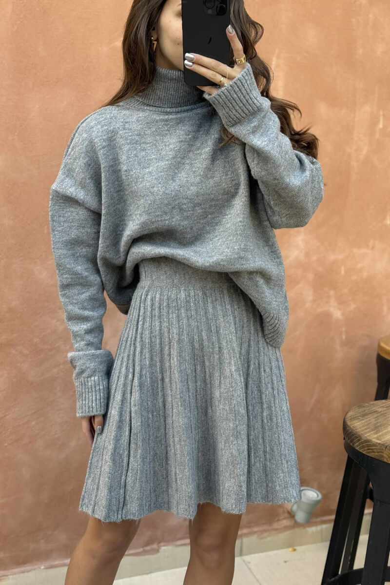 HIGH NECK SWEATER+SHORT SKIRT KNIT WOMAN SET LIGHT GREY/GZ - 4