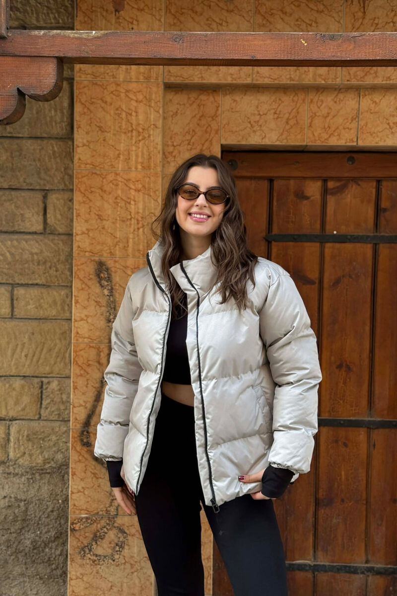 HIGH NECK WOMEN PUFFER JACKET LIGHT GREY/GZ - 2