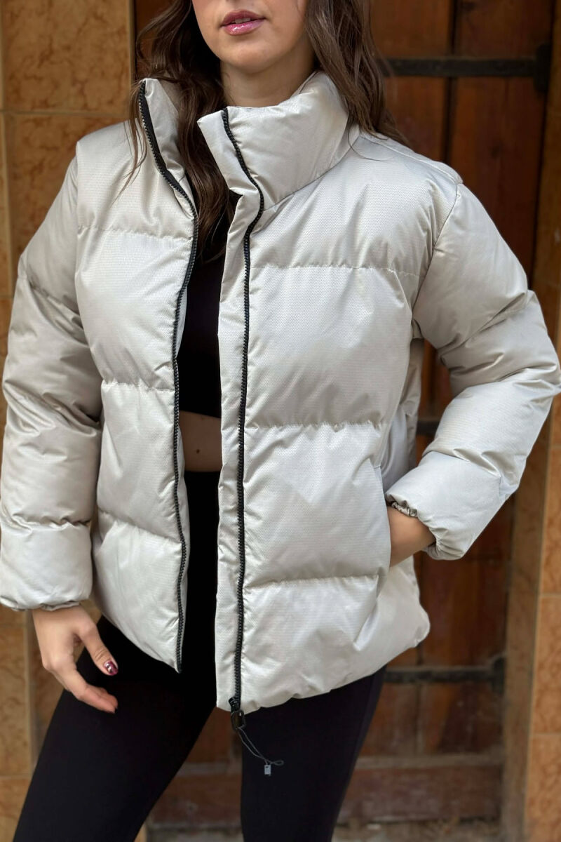 HIGH NECK WOMEN PUFFER JACKET LIGHT GREY/GZ - 4