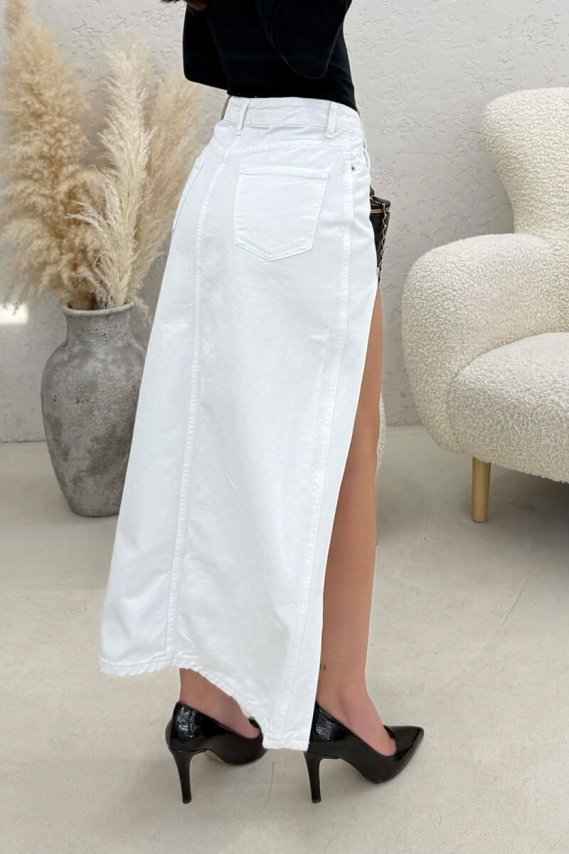 HIGH SPLIT LONG DENIM WOMEN SKIRT WHITE-E BARDHE - 2