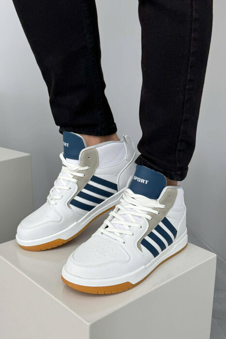 HIGH TOP FOUR STRIPES MEN SNEAKERS WHITE-BLUE/BABL - KLAUDIO FASHION