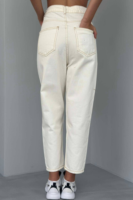 HIGH WAIST WIDE LEG WOMEN JEANS CREAM/KREM - 2