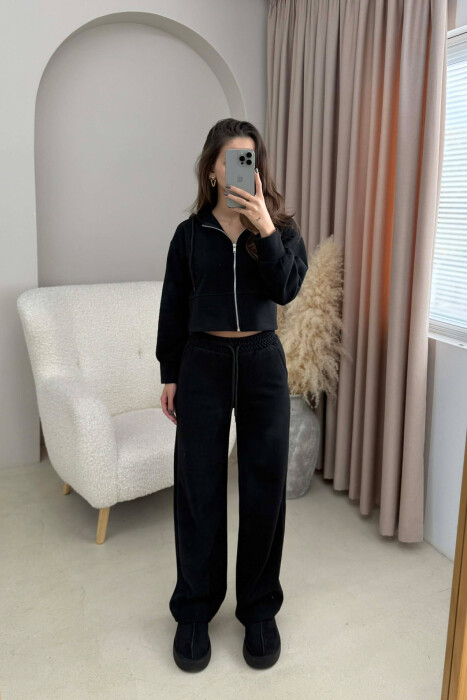 HOOD CROPPED JACKET+SWEATPANTS SIMPLE WOMEN SET BLACK/ E ZEZE - 2