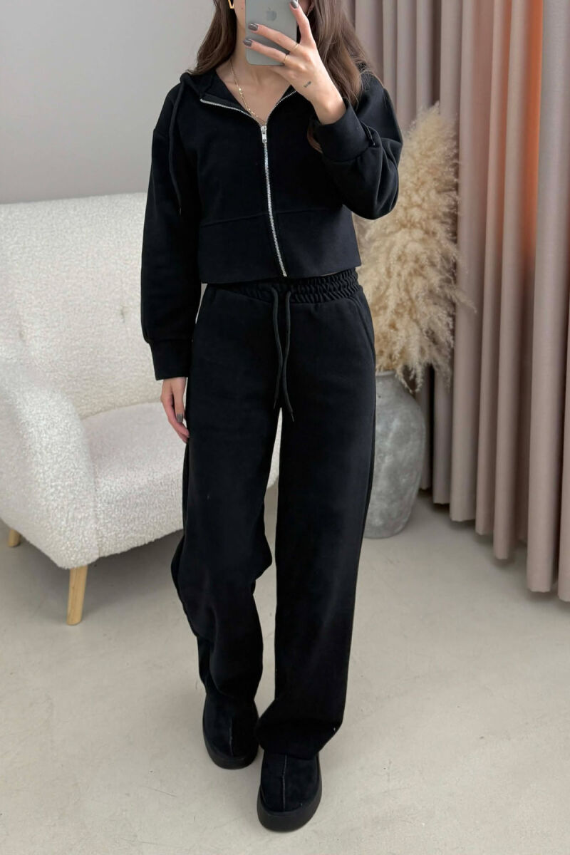 HOOD CROPPED JACKET+SWEATPANTS SIMPLE WOMEN SET BLACK/ E ZEZE - 4