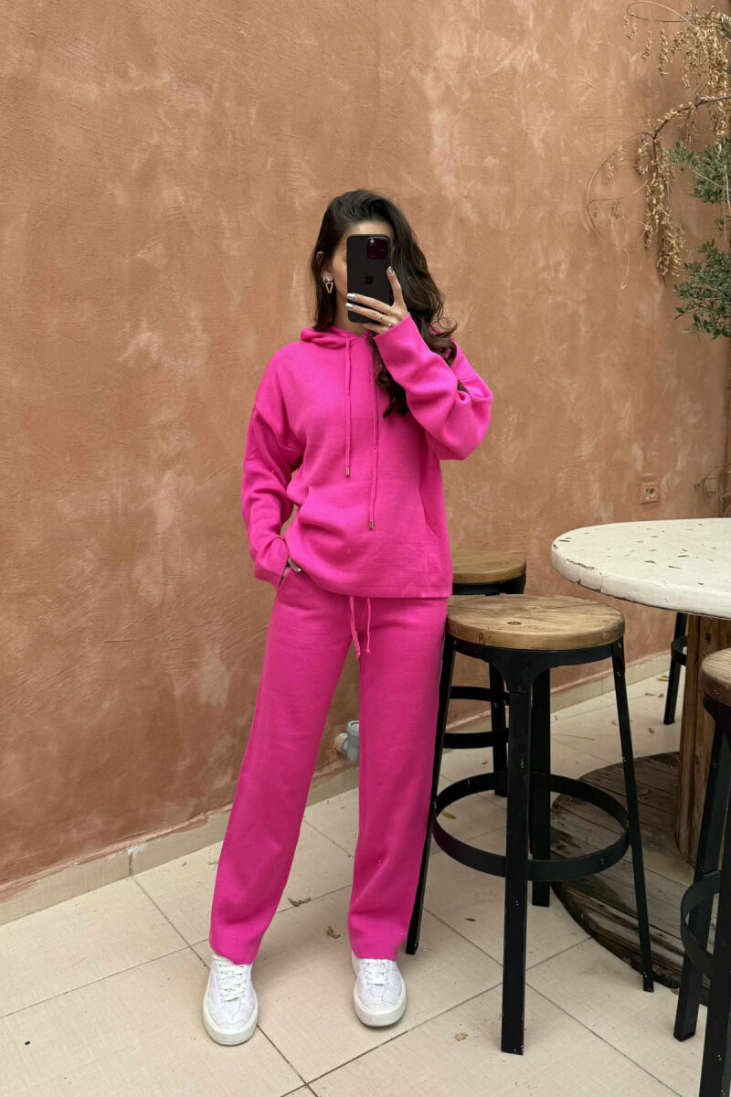 HOOD SWEATER+TROUSERS ONE COLOR KNIT WOMAN SET FUCHSIA/CIKLAMI - 1