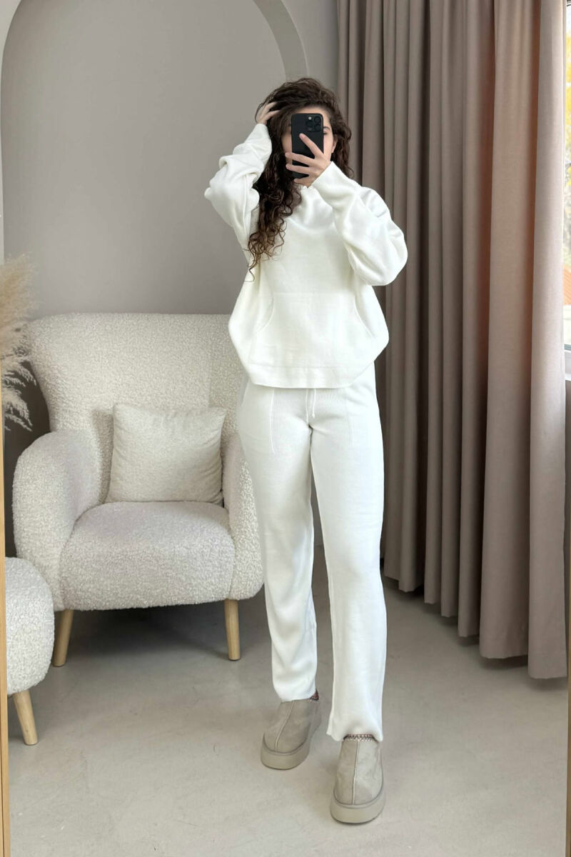 HOOD SWEATER+TROUSERS ONE COLOR KNIT WOMAN SET WHITE-E BARDHE - 2