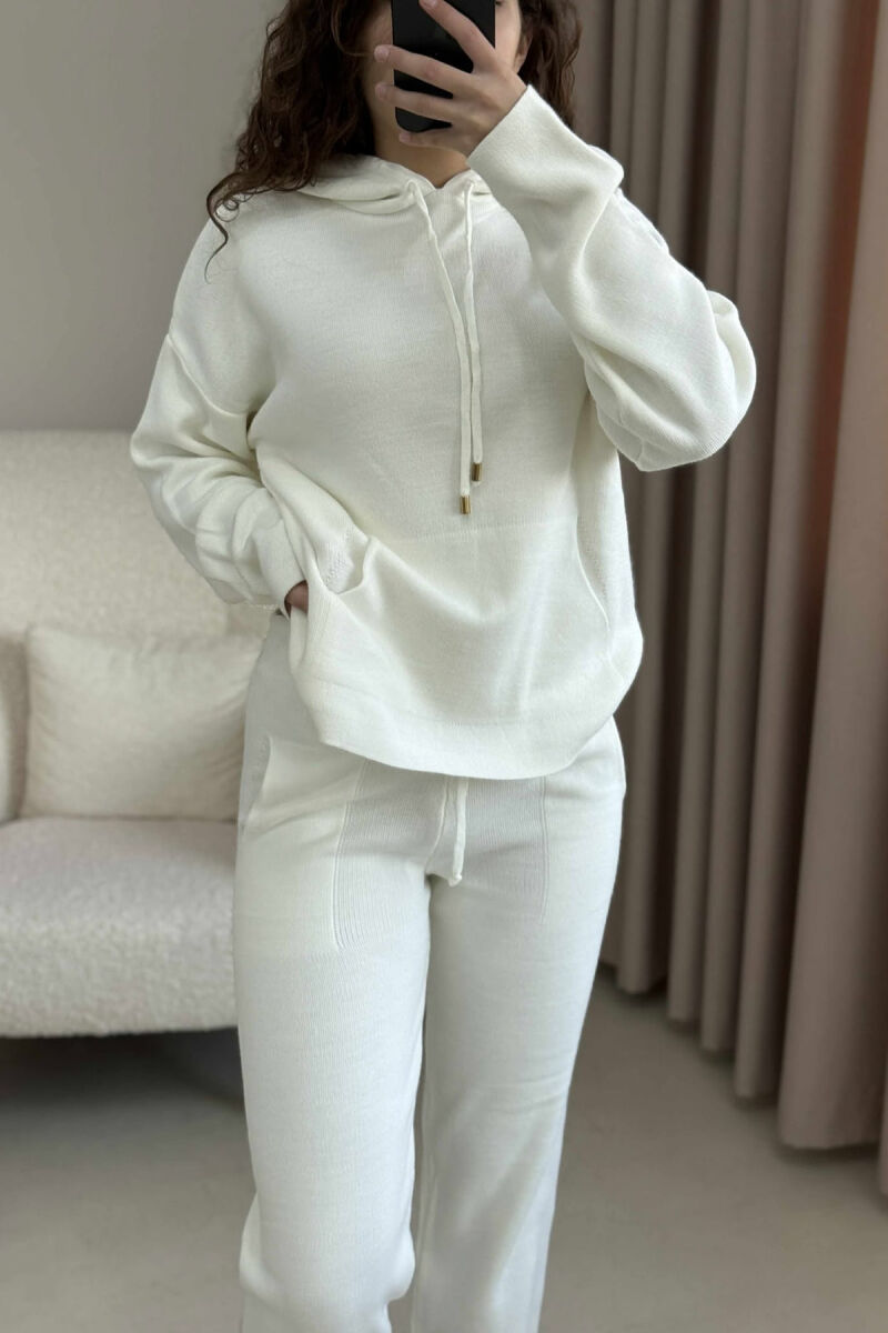 HOOD SWEATER+TROUSERS ONE COLOR KNIT WOMAN SET WHITE-E BARDHE - 5