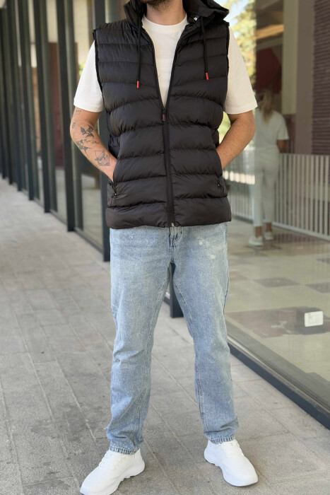 HOOD ZIPPER POCKET MEN VEST BLACK/ E ZEZE - 9