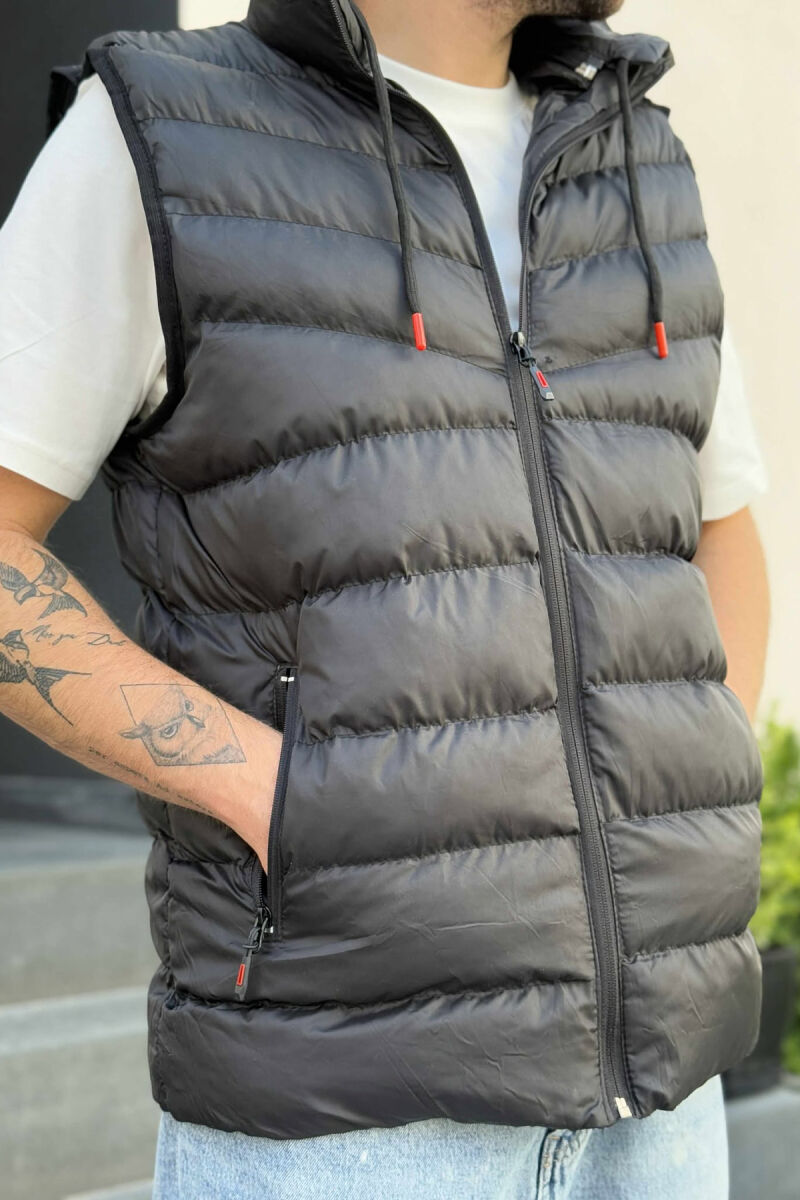 HOOD ZIPPER POCKET MEN VEST BLACK/ E ZEZE - 12