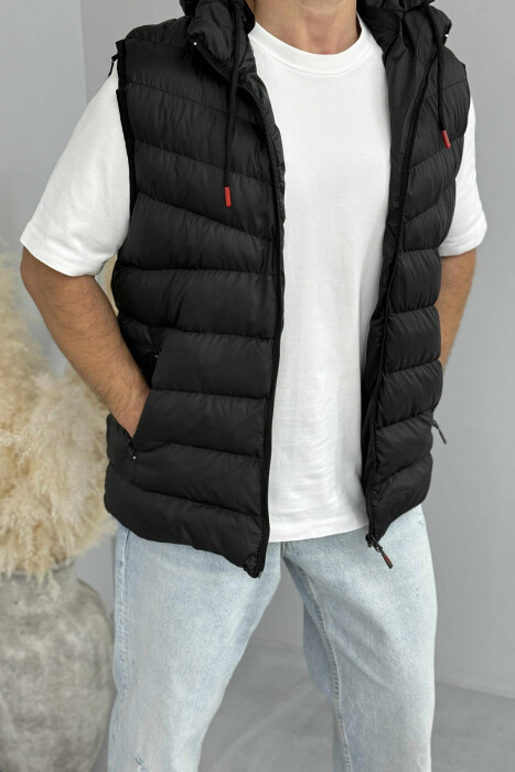 HOOD ZIPPER POCKET MEN VEST BLACK/ E ZEZE - 1