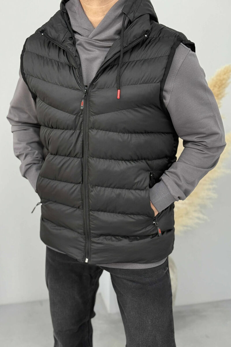 HOOD ZIPPER POCKET MEN VEST BLACK/ E ZEZE - 6