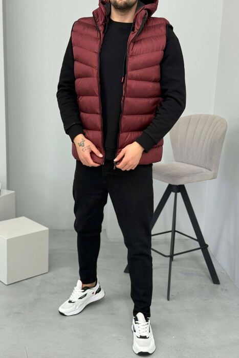 HOOD ZIPPER POCKET MEN VEST DARK BURGUNDY/VISHNJE E ERRET - KLAUDIO FASHION