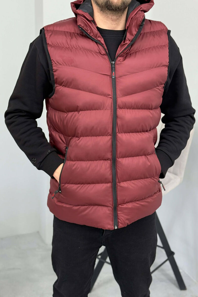 HOOD ZIPPER POCKET MEN VEST DARK BURGUNDY/VISHNJE E ERRET - 5