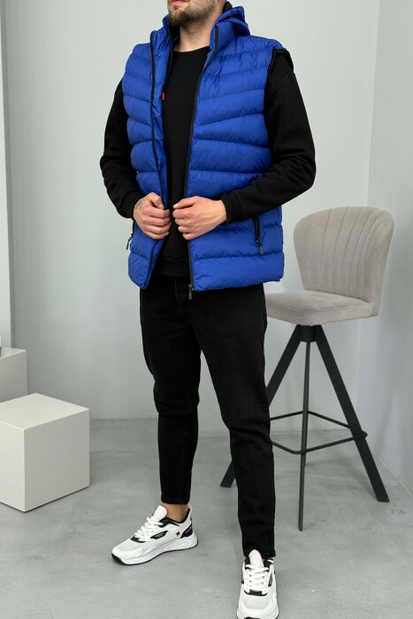 HOOD ZIPPER POCKET MEN VEST ELECTRIC BLUE/BLEL 