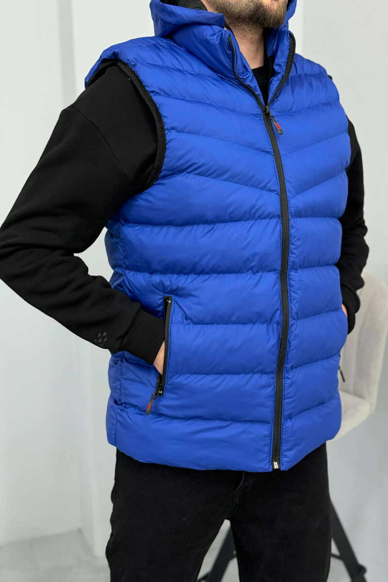 HOOD ZIPPER POCKET MEN VEST ELECTRIC BLUE/BLEL - 3