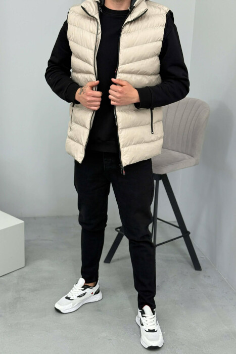 HOOD ZIPPER POCKET MEN VEST GREY ASH/GRI HIRI 