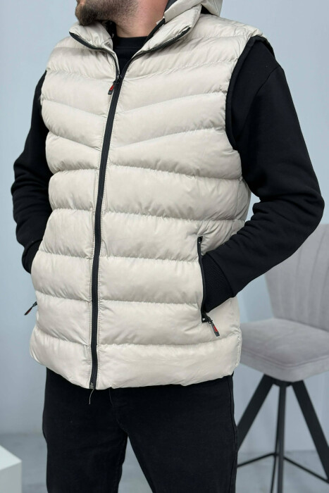 HOOD ZIPPER POCKET MEN VEST GREY ASH/GRI HIRI - 4