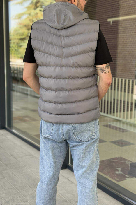 HOOD ZIPPER POCKET MEN VEST GREY/GRI - 4