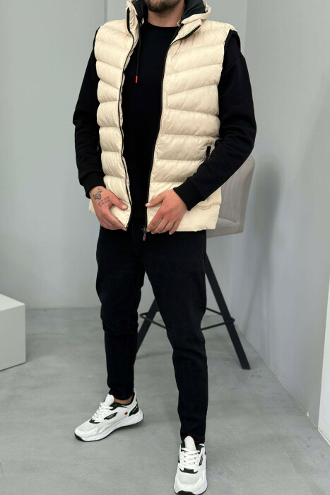 HOOD ZIPPER POCKET MEN VEST LIGHT BEIGE/BZHZB - KLAUDIO FASHION