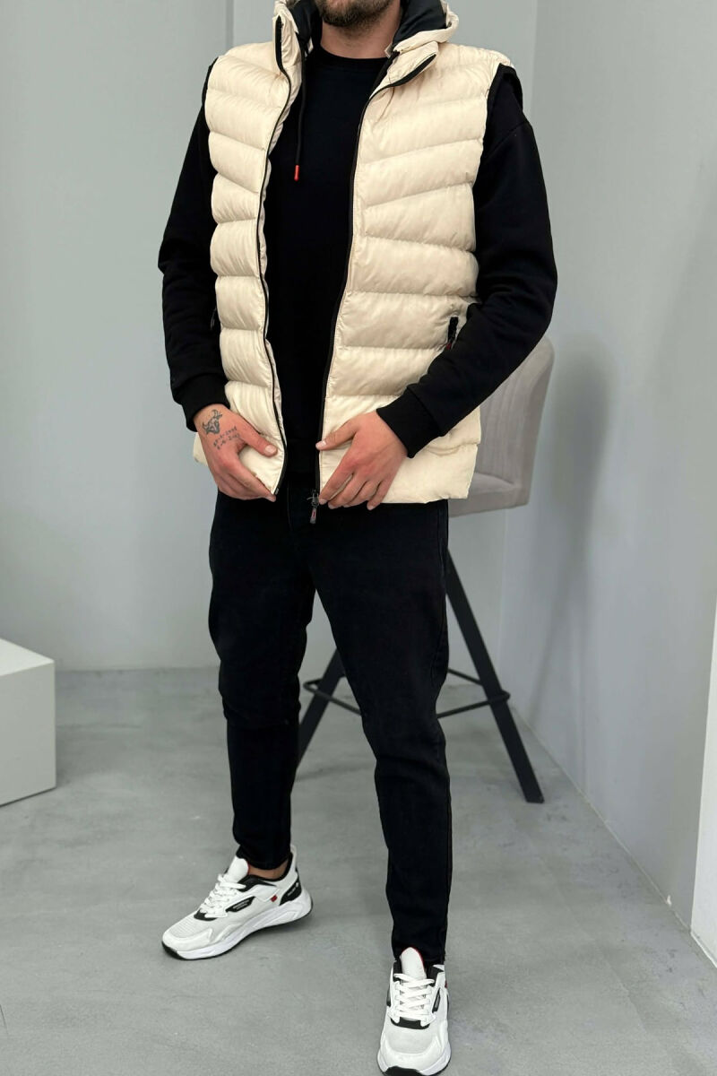 HOOD ZIPPER POCKET MEN VEST LIGHT BEIGE/BZHZB - 1
