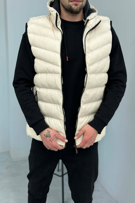 HOOD ZIPPER POCKET MEN VEST LIGHT BEIGE/BZHZB - 2