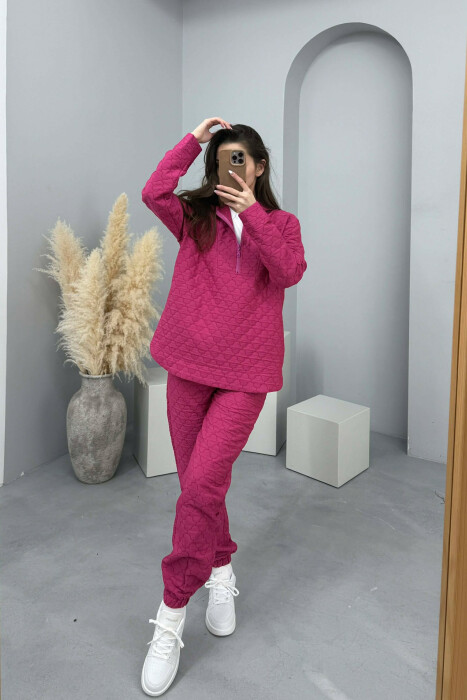 HOOD ZIPPERED SWEATSHIRT+TROUSERS WOMEN SET FUCHSIA/CIKLAMI 