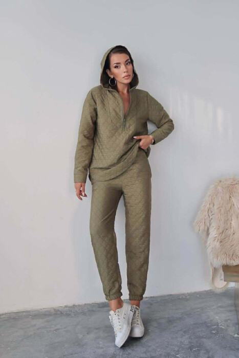 HOOD ZIPPERED SWEATSHIRT+TROUSERS WOMEN SET GREEN/JESHILE 