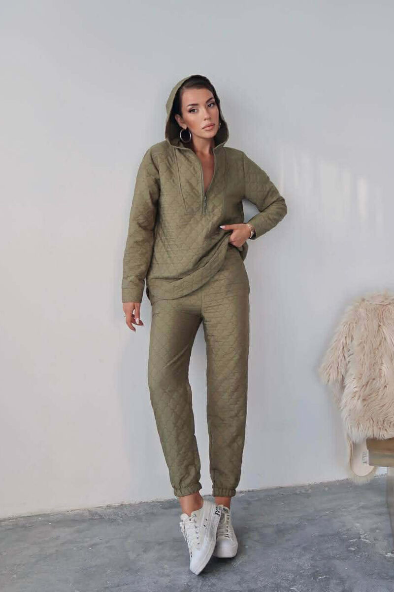 HOOD ZIPPERED SWEATSHIRT+TROUSERS WOMEN SET GREEN/JESHILE - 1