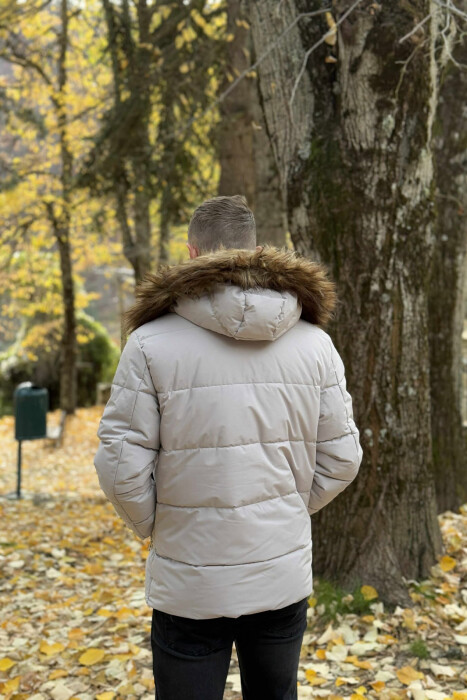 HOODED ONE COLOR MEN PUFFER JACKET LIGHT GREY/GZ - 4