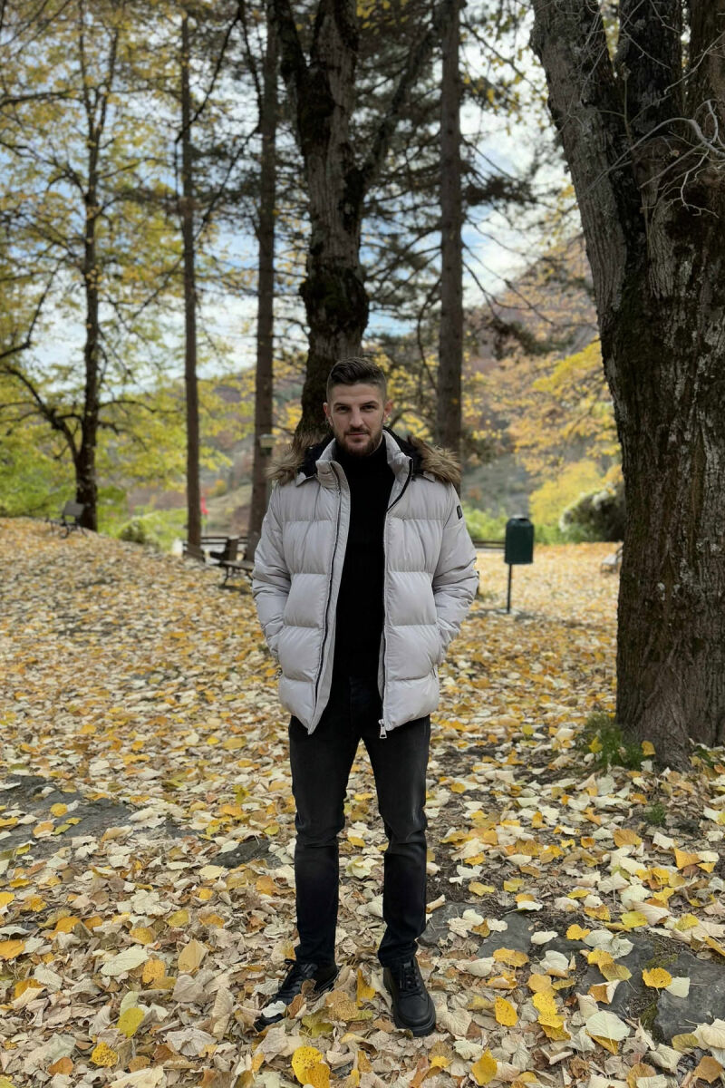 HOODED ONE COLOR MEN PUFFER JACKET LIGHT GREY/GZ - 7