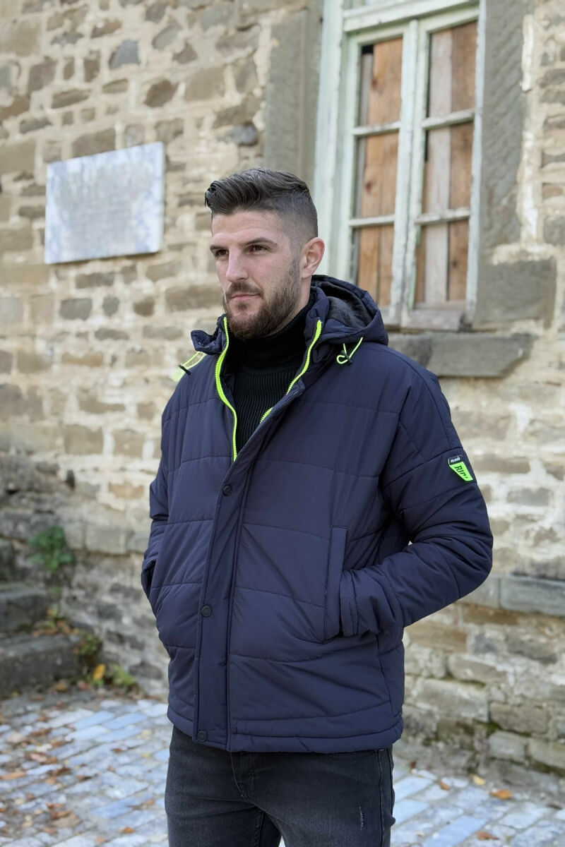 HOODED MEN PUFFER JACKET DARK BLUE/BEE - 4