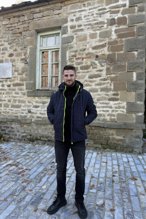 HOODED MEN PUFFER JACKET DARK BLUE/BEE - 6