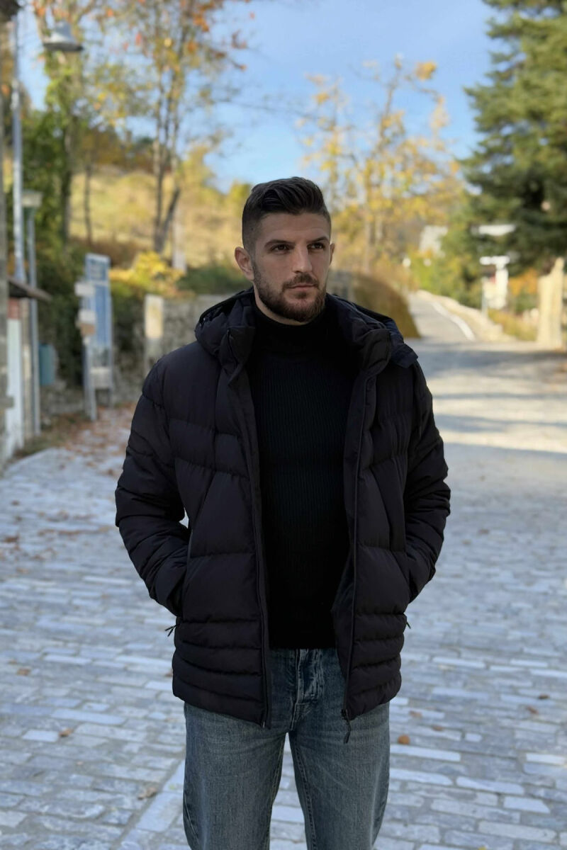 HOODED ONE COLOR MEN PUFFER JACKET BLACK/ E ZEZE - 2