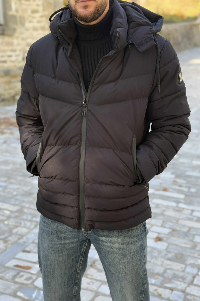 HOODED ONE COLOR MEN PUFFER JACKET BLACK/ E ZEZE - 1