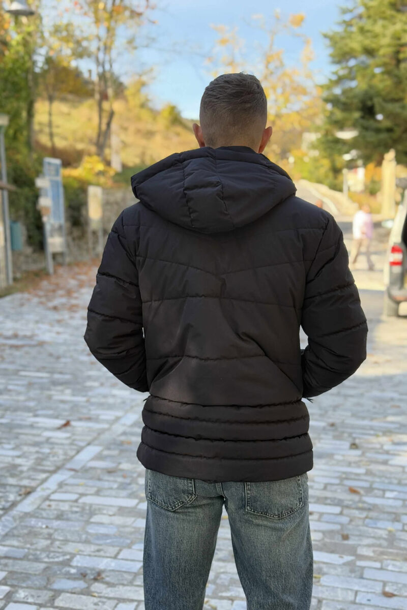 HOODED ONE COLOR MEN PUFFER JACKET BLACK/ E ZEZE - 5