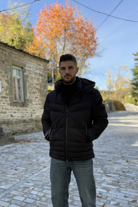 HOODED ONE COLOR MEN PUFFER JACKET BLACK/ E ZEZE - 6