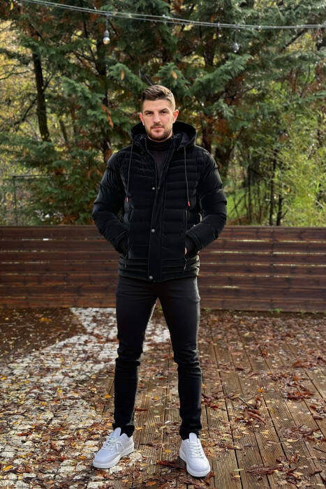 HOODED ONE COLOR MEN PUFFER JACKET BLACK/ E ZEZE 