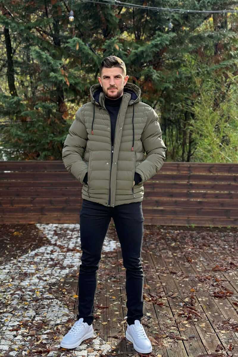 HOODED ONE COLOR MEN PUFFER JACKET GREEN/JESHILE - 2