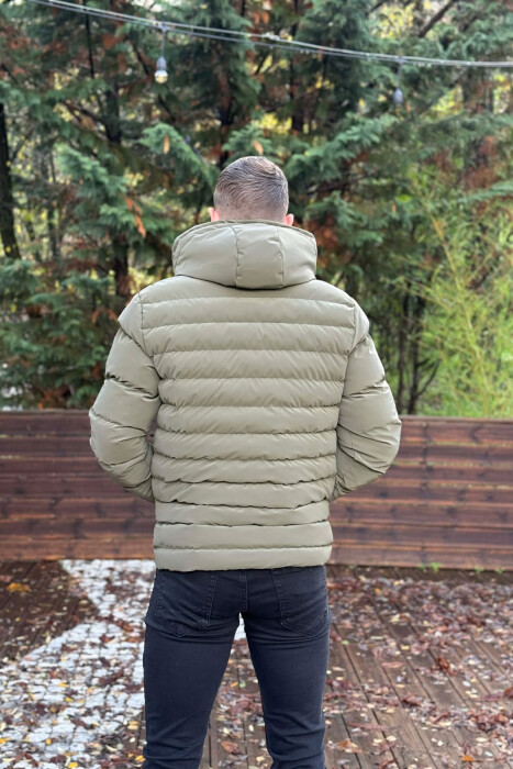 HOODED ONE COLOR MEN PUFFER JACKET GREEN/JESHILE - 3