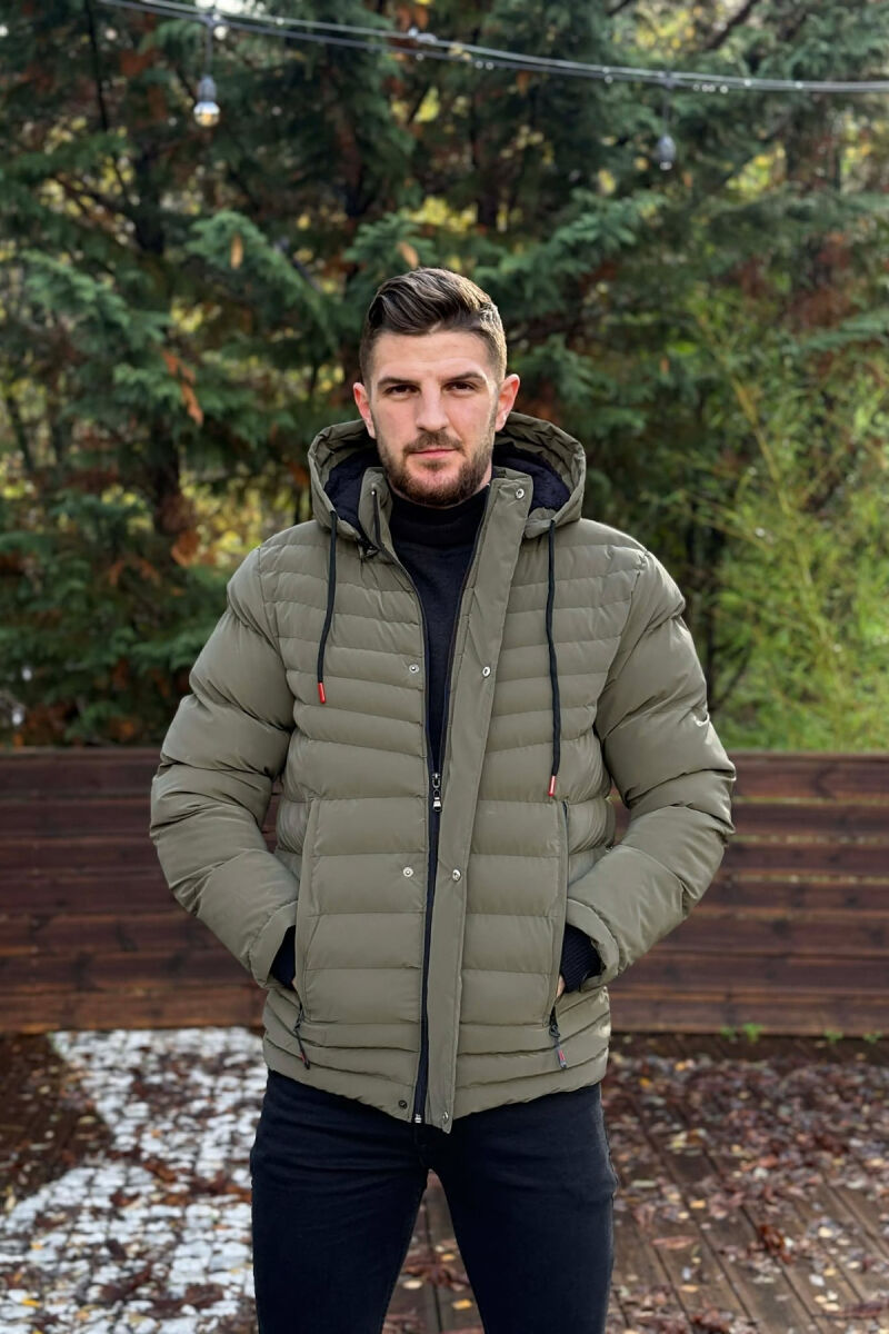 HOODED ONE COLOR MEN PUFFER JACKET GREEN/JESHILE - 4